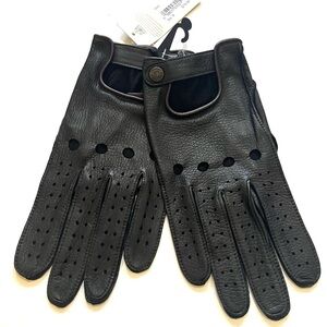 FOWNES BROTHERS Men's Black Brown Leather Perforated Driving Gloves M
